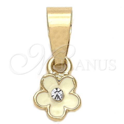 Dije Elegante 05.163.0070 Oro Laminado, Diseño de Flor, con Blanca Cristal, Esmaltado Blanco, Tono Dorado