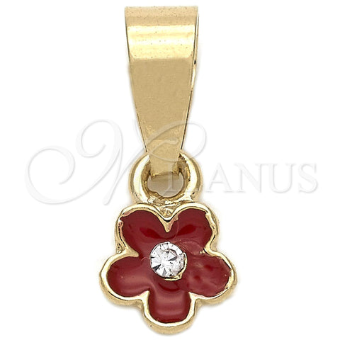 Dije Elegante 05.163.0070.3 Oro Laminado, Diseño de Flor, con Blanca Cristal, Esmaltado Rojo, Tono Dorado