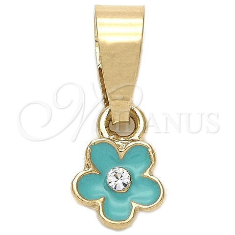 Dije Elegante 05.163.0070.5 Oro Laminado, Diseño de Flor, con Blanca Cristal, Esmaltado Azul, Tono Dorado