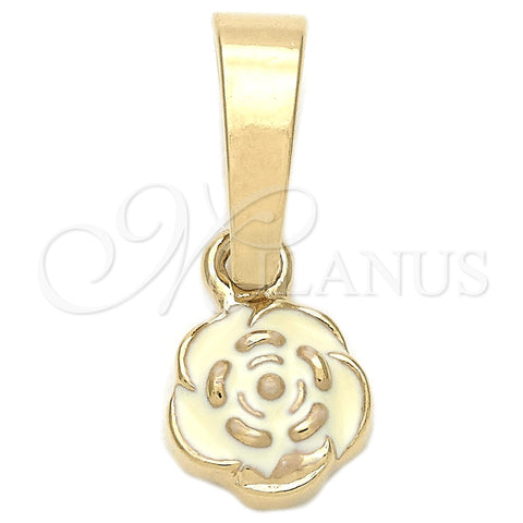 Dije Elegante 05.163.0071 Oro Laminado, Diseño de Flor, Esmaltado Blanco, Tono Dorado