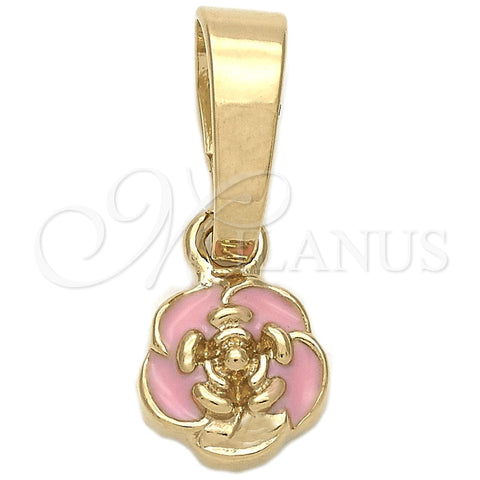 Dije Elegante 05.163.0071.1 Oro Laminado, Diseño de Flor, Esmaltado Rosado, Tono Dorado