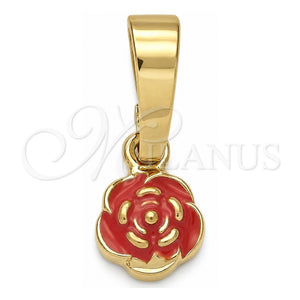 Dije Elegante 05.163.0071.2 Oro Laminado, Diseño de Flor, Esmaltado Rosado Oscuro, Tono Dorado