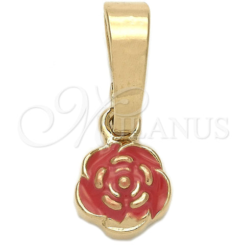 Dije Elegante 05.163.0071.2 Oro Laminado, Diseño de Flor, Esmaltado Rosado Oscuro, Tono Dorado