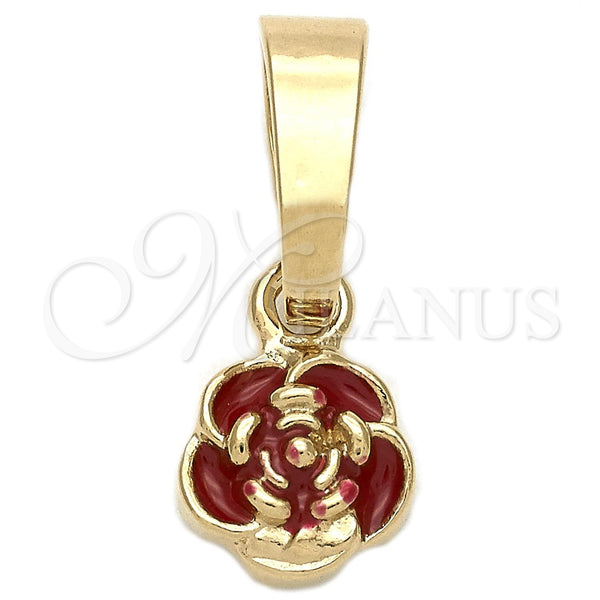 Dije Elegante 05.163.0071.3 Oro Laminado, Diseño de Flor, Esmaltado Rojo, Tono Dorado