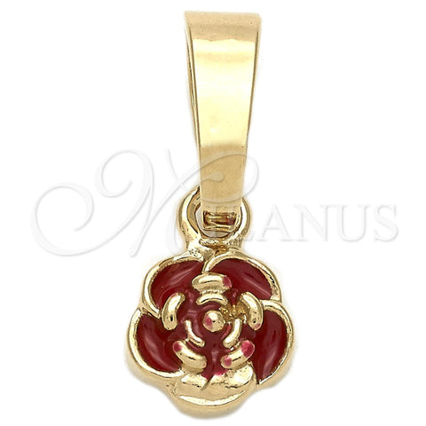 Dije Elegante 05.163.0071.3 Oro Laminado, Diseño de Flor, Esmaltado Rojo, Tono Dorado