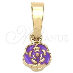 Dije Elegante 05.163.0071.4 Oro Laminado, Diseño de Flor, Esmaltado Violeta, Tono Dorado