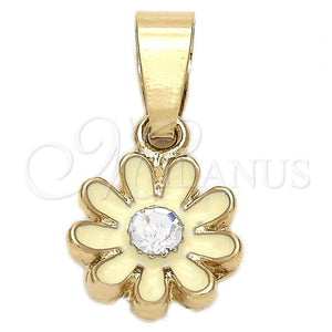Dije Elegante 05.163.0072 Oro Laminado, Diseño de Flor, con Blanca Cristal, Esmaltado Blanco, Tono Dorado