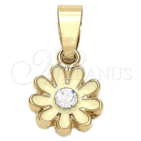 Dije Elegante 05.163.0072 Oro Laminado, Diseño de Flor, con Blanca Cristal, Esmaltado Blanco, Tono Dorado