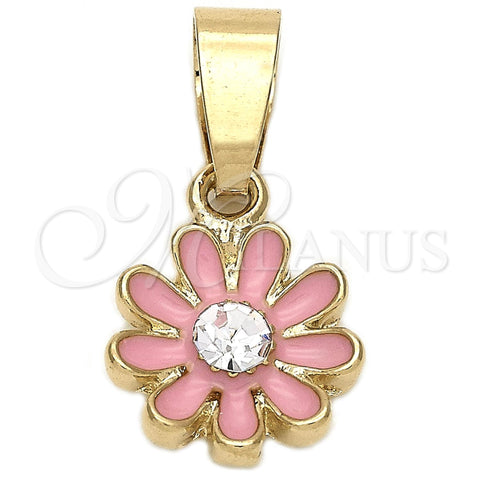Dije Elegante 05.163.0072.1 Oro Laminado, Diseño de Flor, con Blanca Cristal, Esmaltado Rosado, Tono Dorado