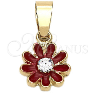 Dije Elegante 05.163.0072.3 Oro Laminado, Diseño de Flor, con Blanca Cristal, Esmaltado Rojo, Tono Dorado