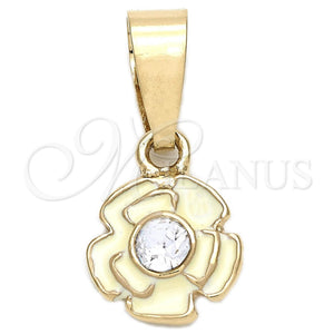 Dije Elegante 05.163.0073 Oro Laminado, Diseño de Flor, con Blanca Cristal, Esmaltado Blanco, Tono Dorado