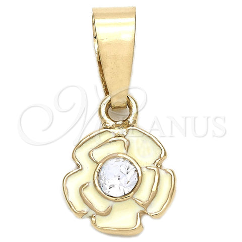 Dije Elegante 05.163.0073 Oro Laminado, Diseño de Flor, con Blanca Cristal, Esmaltado Blanco, Tono Dorado
