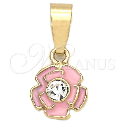 Dije Elegante 05.163.0073.1 Oro Laminado, Diseño de Flor, con Blanca Cristal, Esmaltado Rosado, Tono Dorado