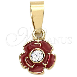 Dije Elegante 05.163.0073.3 Oro Laminado, Diseño de Flor, con Blanca Cristal, Esmaltado Rojo, Tono Dorado