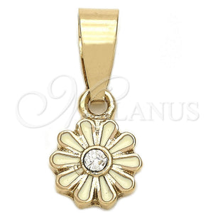 Dije Elegante 05.163.0074 Oro Laminado, Diseño de Flor, con Blanca Cristal, Esmaltado Blanco, Tono Dorado