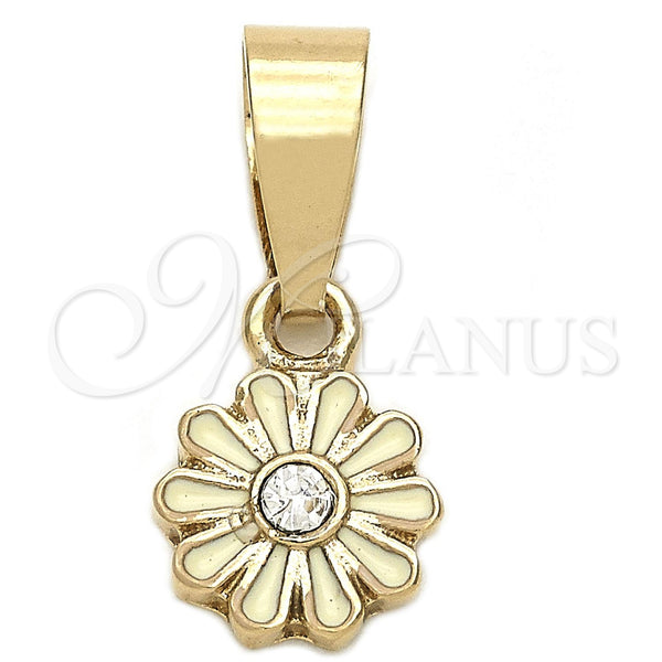 Dije Elegante 05.163.0074 Oro Laminado, Diseño de Flor, con Blanca Cristal, Esmaltado Blanco, Tono Dorado