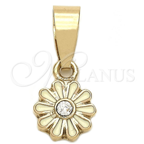 Dije Elegante 05.163.0074.1 Oro Laminado, Diseño de Flor, con Blanca Cristal, Esmaltado Rosado, Tono Dorado