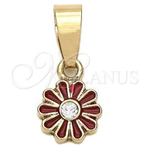 Dije Elegante 05.163.0074.3 Oro Laminado, Diseño de Flor, con Blanca Cristal, Esmaltado Rojo, Tono Dorado