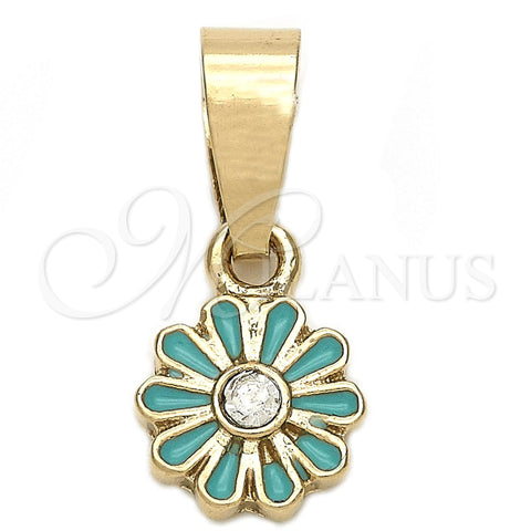 Dije Elegante 05.163.0074.5 Oro Laminado, Diseño de Flor, con Blanca Cristal, Esmaltado Azul, Tono Dorado