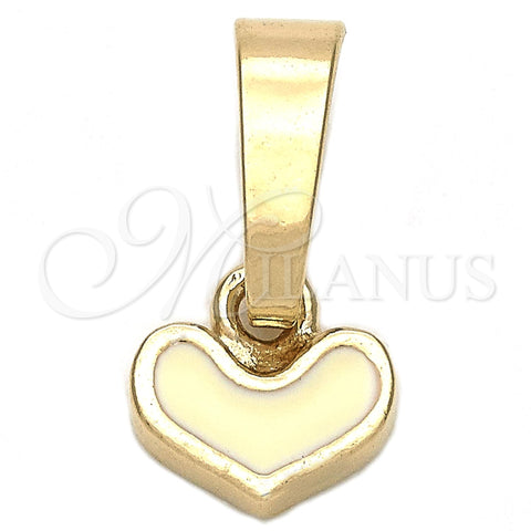Dije Elegante 05.163.0075 Oro Laminado, Diseño de Corazón, Esmaltado Blanco, Tono Dorado