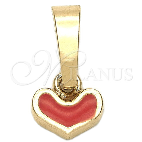 Dije Elegante 05.163.0075.1 Oro Laminado, Diseño de Corazón, Esmaltado Naranja, Tono Dorado