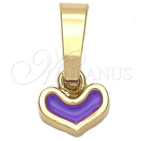 Dije Elegante 05.163.0075.5 Oro Laminado, Diseño de Corazón, Esmaltado Violeta, Tono Dorado
