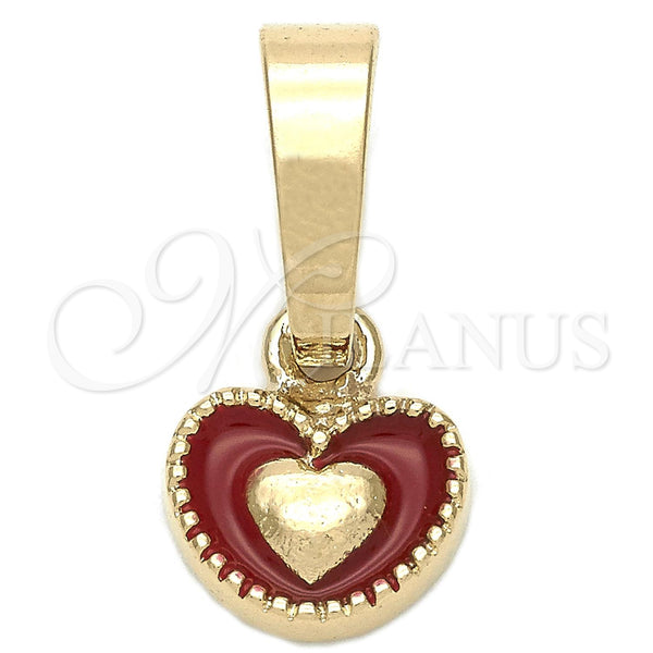 Dije Elegante 05.163.0076.1 Oro Laminado, Diseño de Corazón, Esmaltado Rojo, Tono Dorado