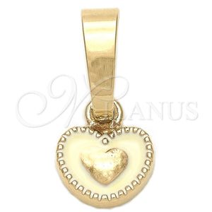 Dije Elegante 05.163.0076.2 Oro Laminado, Diseño de Corazón, Esmaltado Blanco, Tono Dorado