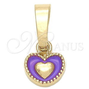 Dije Elegante 05.163.0076.4 Oro Laminado, Diseño de Corazón, Esmaltado Violeta, Tono Dorado