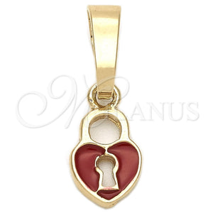 Dije Elegante 05.163.0077 Oro Laminado, Diseño de Corazón, Esmaltado Rojo, Tono Dorado