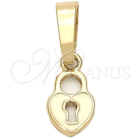 Dije Elegante 05.163.0077.1 Oro Laminado, Diseño de Corazón, Esmaltado Blanco, Tono Dorado