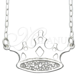 Collares con Dije 04.203.0008.18 Plata Rodinada, Diseño de Corona, con Blanca Zirconia Cubica, Pulido, Tono Plateado (01 MM Thickness, 18 Inches Length)