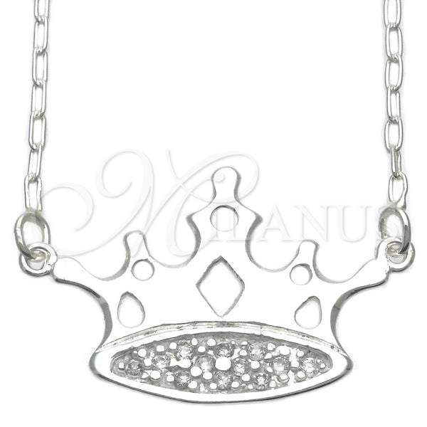 Collares con Dije 04.203.0008.18 Plata Rodinada, Diseño de Corona, con Blanca Zirconia Cubica, Pulido, Tono Plateado (01 MM Thickness, 18 Inches Length)