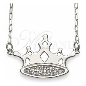 Collares con Dije 04.203.0008.18 Plata Rodinada, Diseño de Corona, con Zirconia Cubica Blanca, Pulido, Tono Plateado (Grosor 01 MM, 18 Pulgadas de Largo)