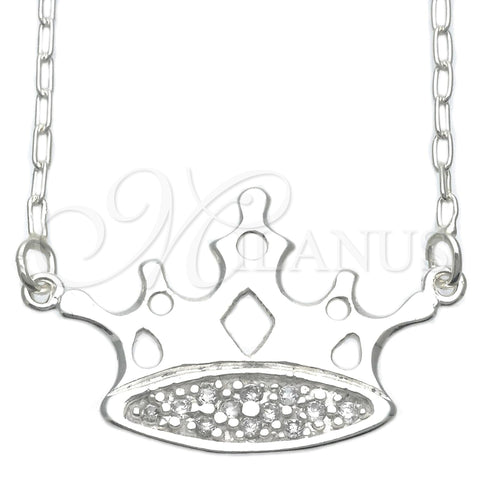 Collares con Dije 04.203.0008.18 Plata Rodinada, Diseño de Corona, con Zirconia Cubica Blanca, Pulido, Tono Plateado (Grosor 01 MM, 18 Pulgadas de Largo)
