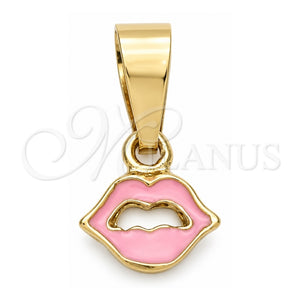 Dije Elegante 05.163.0079 Oro Laminado, Diseño de Corazón, Esmaltado Rosado, Tono Dorado