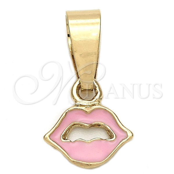 Dije Elegante 05.163.0079 Oro Laminado, Diseño de Corazón, Esmaltado Rosado, Tono Dorado