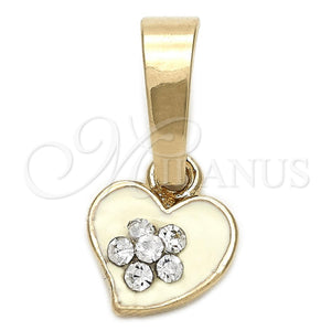 Dije Elegante 05.163.0081.5 Oro Laminado, Diseño de Corazón y Flor, con Blanca Cristal, Esmaltado Blanco, Tono Dorado