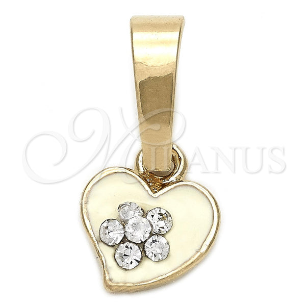 Dije Elegante 05.163.0081.5 Oro Laminado, Diseño de Corazón y Flor, con Blanca Cristal, Esmaltado Blanco, Tono Dorado