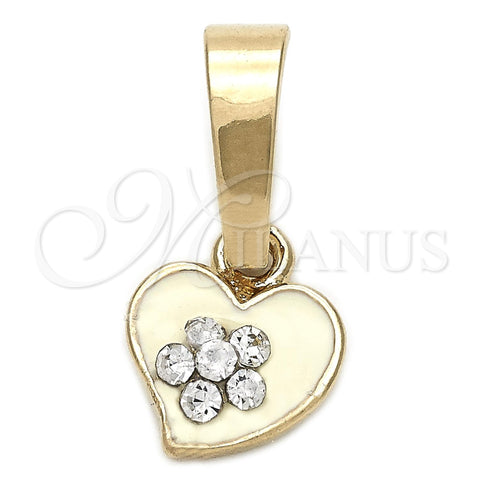 Dije Elegante 05.163.0081.5 Oro Laminado, Diseño de Corazón y Flor, con Blanca Cristal, Esmaltado Blanco, Tono Dorado