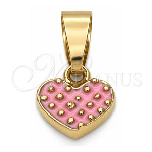 Dije Elegante 05.163.0082 Oro Laminado, Diseño de Corazón, Esmaltado Rosado, Tono Dorado