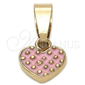 Dije Elegante 05.163.0082 Oro Laminado, Diseño de Corazón, Esmaltado Rosado, Tono Dorado