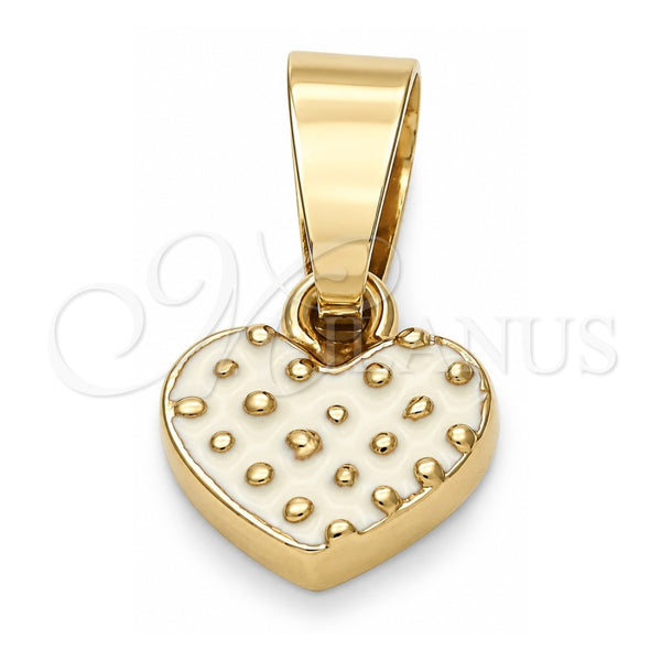 Dije Elegante 05.163.0082.3 Oro Laminado, Diseño de Corazón, Esmaltado Blanco, Tono Dorado