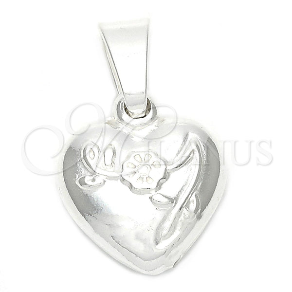 Dije Elegante 05.16.0207 Plata Rodinada, Diseño de Flor y Corazón, Pulido, Tono Plateado