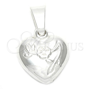 Dije Elegante 05.16.0207 Plata Rodinada, Diseño de Flor y Corazón, Pulido, Tono Plateado