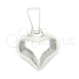 Dije Elegante 05.16.0208 Plata Rodinada, Diseño de Corazón y Corazón, Pulido, Tono Plateado