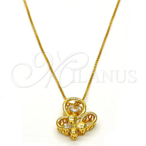 Collares con Dije 04.213.0018.16.GT Tono Dorado, Diseño de Mariposa, con Blanca Zirconia Cubica and Blanca Micro Pave, Pulido, Tono Dorado (01 MM Thickness, 16 Inches Length)