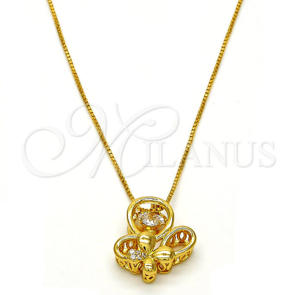 Collares con Dije 04.213.0018.16.GT Tono Dorado, Diseño de Mariposa, con Blanca Zirconia Cubica and Blanca Micro Pave, Pulido, Tono Dorado (01 MM Thickness, 16 Inches Length)