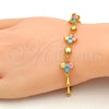 Pulsera Elegante 03.213.0024.07.GT Tono Dorado, Diseño de Flor, con Multicolor Zirconia Cubica, Pulido, Tono Dorado (03 MM Thickness, 7 Inches Length)