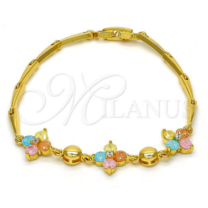 Pulsera Elegante 03.213.0024.07.GT Tono Dorado, Diseño de Flor, con Multicolor Zirconia Cubica, Pulido, Tono Dorado (03 MM Thickness, 7 Inches Length)